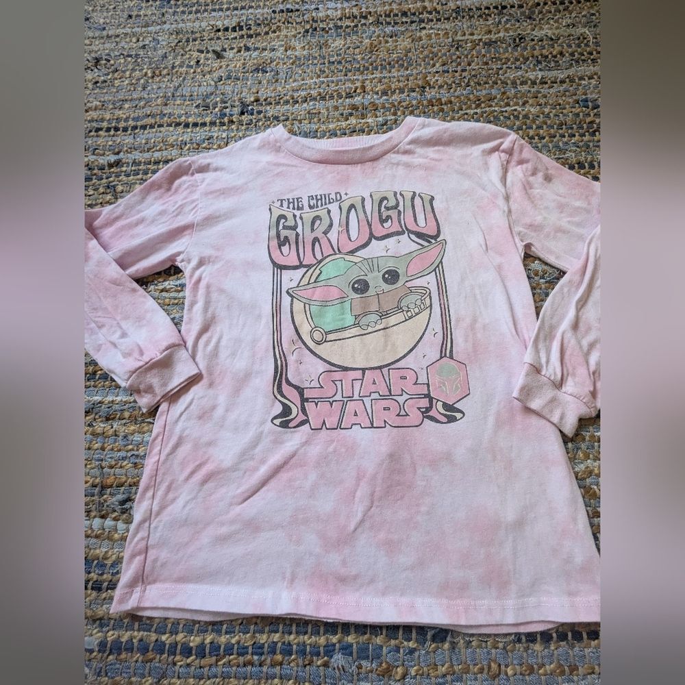 Star Wars Pink “The Child Grogu” Graphic Long Sleeve Tee Youth Large Tie Dye Was